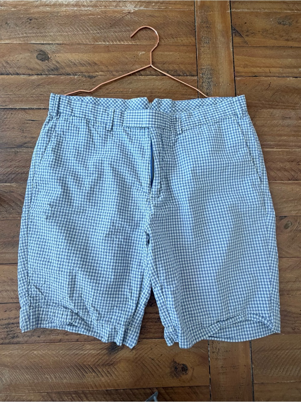 Polo by Ralph Lauren seersucker Men's Light Blue Gingham Flat-Front Shorts